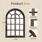 Arched Wall Mirror with Window Design, 38"x26" Rustic Farmhouse Wood Mirror for Wall Decor, Decorative Vintage Arch Mirror for Living Room, Bedroom, Entryway