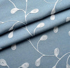 MIUCO Floral Embroidered Semi Sheer Curtains Faux Linen Grommet Window Curtain for Living Room 52 x 84 Inch 2 Panels, Dusty Blue