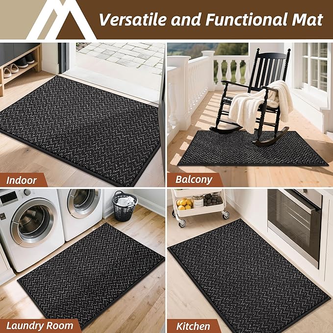 COSY HOMEER-Door-Mat 20" x 32" Non Slip Absorbent Entryway Rugs Dirt Trapper Doormats Washable Entrance Mats Low Pile Welcome Floor Mat for Front Back Door and Entry Mats,Black