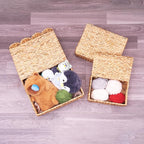 Set of 3 Scalloped Edge Wicker Basket with Lid, Rectangle Wicker Storage Basket with Built-in Handles, Multipurpose Organizer Rattan Display Boxes for Shelf, Nursery Room