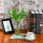 Mandy's Artificial Tulips 20 Stems Green PU Faux Flowers for Wedding Home Decor 13.5 Inch