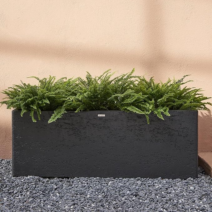 42 Inch Rectangular Concrete Planter（42Lx14Wx15H，58 Pounds）,Durable All-Weather Use with Drainage Holes,Large Rectangular Planter for Outdoor Indoor Plants