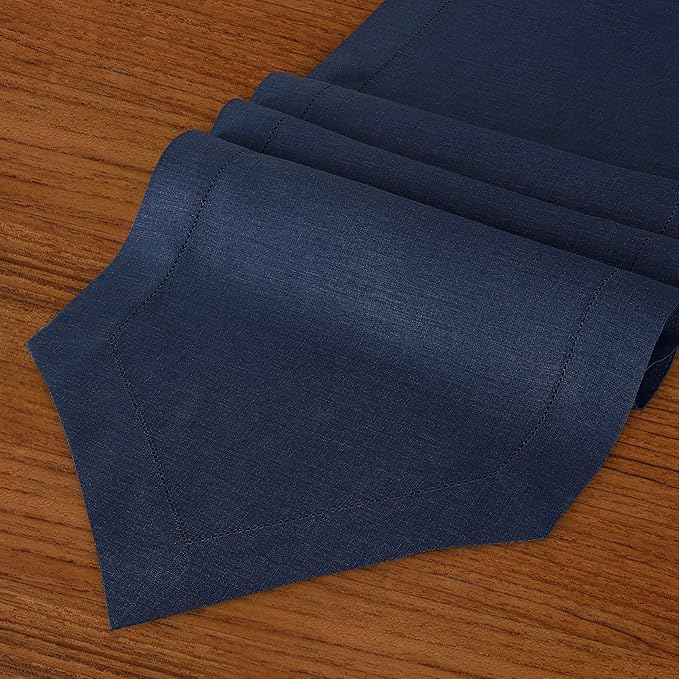 D'Moksha Homes Navy Blue Linen Table Runner 72 Inches Long - 100% Pure Linen Diamond Table Runner 14 x 72 Inch for Dining, Fall and Halloween - Machine Washable