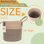 Jute Rope Basket - 12"x12" Woven Plant Pot Cover, Boho Indoor/Outdoor Multifunctional Storage