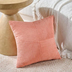 Fancy Homi 2 Packs Coral Samll Decorative Throw Pillow Covers 14x14 Inch with for Couch Bed Sofa, Rustic Farmhouse Boho Home Decor, Soft Corss Patchwork Corduroy Square Peach Cushion Case 35x35 cm