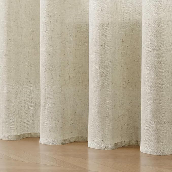 Joydeco Linen Curtains 96 Inch Length 2 Panel Sets,Light Filtering Curtains for Bedroom 70 Inch Wide Living Room Drapes with Back Tabs & Rod Pockets (W70 x L96 Inch, Beige)