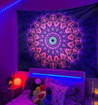 ADDWel Blacklight Mandala Boho Tapestry Glow In The Dark, Black Light Bohemian Hippie Poster Wall Hanging for Bedroom Aesthetic Wall and Room Decor (60" x 80", Mandala)