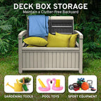 EconoHome 2 Seat Outdoor Storage Bench with Rain Cover - 60 Gallon Capacity - Weatherproof Resin Bench for Patio, Porch, Garden, Yard, Pool Area - Furniture for Pool Accessories, Gardening Tools