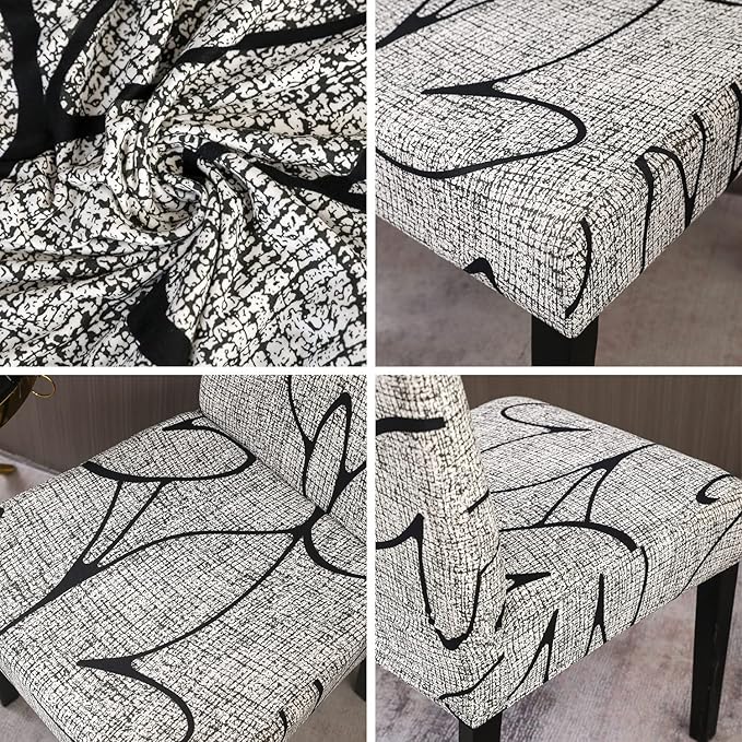 JQinHome Pattern Chair Covers for Dining Room Set of 8, High Stretch Removable Washable Parsons Chair Slipcover for Home Party Hotel Wedding Ceremony (8PCS, Lotus Gray)