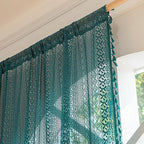 Sutuo Home Boho Curtains 84 inches Long for Bedroom Living Room, Crochet Lace Sheer Bohemian Hollow Knitted with Tassels,Window Treatment Drapes, Rod Pocket 1 Panel 59" W x 84" L, Turquoise