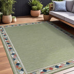 Beverly Rug Outdoor Rug 8x10 Modern Bordered Area Rugs for Indoor and Outdoor Patio Easy to Clean Non Shedding Living Room Porch Garden Washable Outside Carpet (8 x 10 Green)