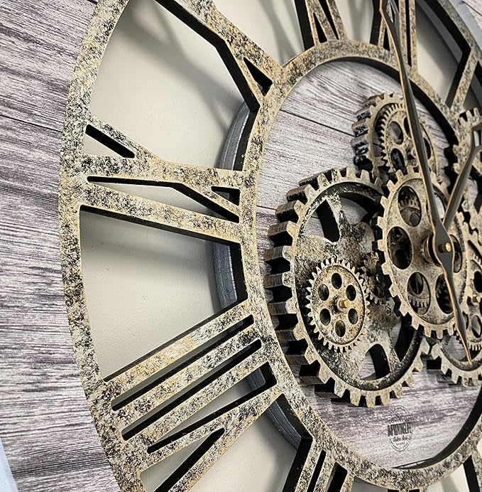 The Gears Clock The Original Real Moving Gear Wall Clock Vintage Industrial Oversized Rustic Farmhouse (24 inch (60cm),Silver Grey)