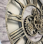 The Gears Clock The Original Real Moving Gear Wall Clock Vintage Industrial Oversized Rustic Farmhouse (24 inch (60cm),Silver Grey)