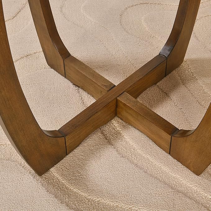 PADMA HOUSE Round Wood End Table with Curved Legs - Brown Walnut