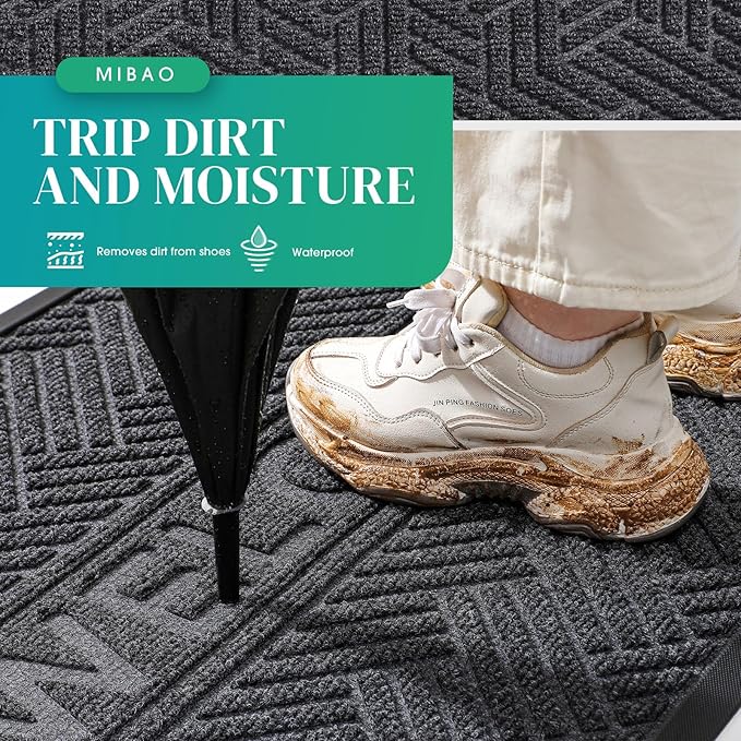 Mibao Front Door Mat Outside Entrance, Durable Outdoor Indoor Mat, Low Profile Heavy Duty Doormat, Non-Slip, Traps Dirt and Moisture, Easy Clean Patio Porch Entryway Mat, 47" x 32", Grey