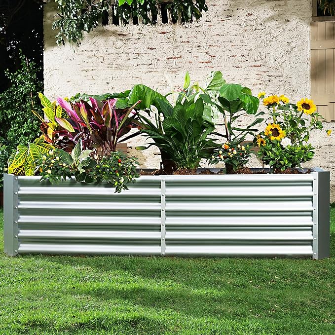 Land Guard Metal Raised Garden Bed for Gardening, 6x3x1.5ft Galvanized Raised Garden Bed, Planter Boxes Outdoor for Vegetables, Fruits and Flowers (Silver)