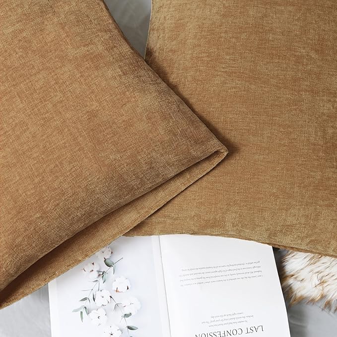 CaliTime Throw Pillow Covers Decorative 20 X 26 Inches Pack of 2 Cozy Chenille Standard Pillow Shams Cases for Couch Sofa Bed Living Room Home Apricot Brown