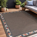 Beverly Rug Outdoor Rug 5x7 Modern Bordered Area Rugs for Indoor and Outdoor Patio Easy to Clean Non Shedding Living Room Porch Garden Washable Outside Carpet (5 x 7 Brown)