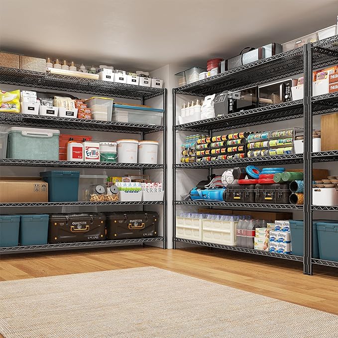 REIBII 85.7"H Storage Shelves 2998LBS Metal Shelving Units with Wheels&Feet, 5 Tier Garage Shelving Heavy Duty Adjustable Wire Shelf for Pantry Garage Commercial Industrials, 85.7"H X 55.5"W X 24.2"D
