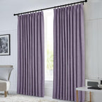 Macochico 100”Wx102”L 100% Blackout Pinch Pleated Linen Curtains for Sliding Door Bedroom Living Room Farmhouse Thermal Insulated Violet Burlap Drapes with Tieback 1 Panel Shabby Chic Style