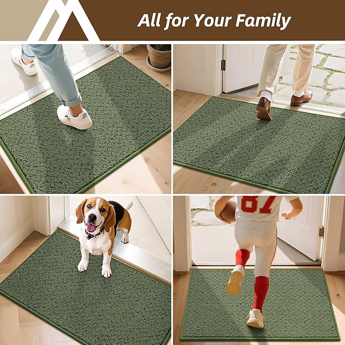 COSY HOMEER-Door-Mat 32"x48" Non Slip Absorbent Entryway Rugs Dirt Trapper Doormats Washable Entrance Mats Low Pile Welcome Floor Mat for Front Back Door and Entry Mats,Green