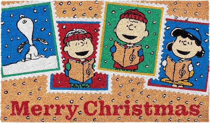 Gertmenian Peanuts Snoopy Coir Doormat - 2x3 Welcome Mat (2-Pack), Ideal for High Traffic Areas in Front Door, Garage, Entryway - Peace & Joy, 80023