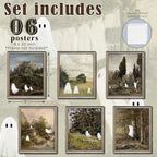 LANCHI95 6 Pcs 8x10in Halloween Wall Art Prints, Vintage Posters, Cute Ghost Pictures for Bedroom Decor (UNFRAMED)