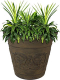 Sunnydaze 19.5-Inch Arabella Large Plant Pot - Polyresin Round Outdoor Planter with Drillable Drainage Holes - Sable