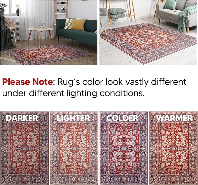 Keen Home Design 9x12 Rug - Machine Washable Area Rug with Non-Slip Backing, Ideal for Living Room, Dining Room, Bedroom - Vintage, Easy Clean, Durable, Low Pile Rug - (9' x 12')