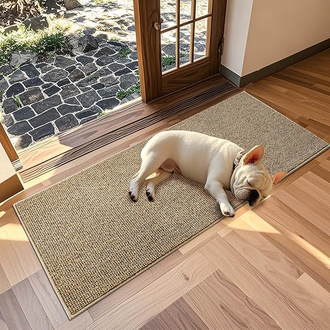 JSEI Dirt Trapper Door Mat 24"x60" Non-Slip Washable Entrance Mat, Dog Doormats, Absorbent & Fade-Resistant Floor Mats, Low Profile Welcome Mats for Entryway, Front Door, and Inside Entrance, Beige