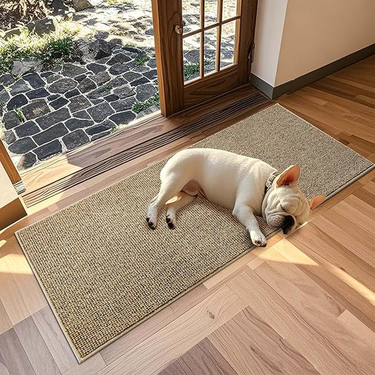 JSEI Dirt Trapper Door Mat 24"x60" Non-Slip Washable Entrance Mat, Dog Doormats, Absorbent & Fade-Resistant Floor Mats, Low Profile Welcome Mats for Entryway, Front Door, and Inside Entrance, Beige
