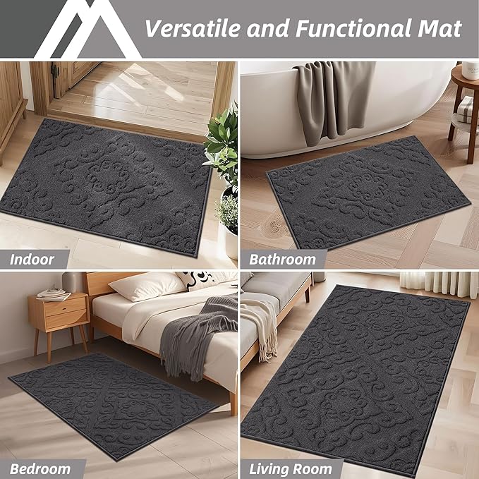 COSY HOMEER-Door-Mat-Non-Slip-Entryway-Rug 32”x48” Absorbent Welcome Mats Washable Dirt Trapper Door Mat Entrance Floor Mats for Front Back Doormats and Wet Shoes,Dark Grey