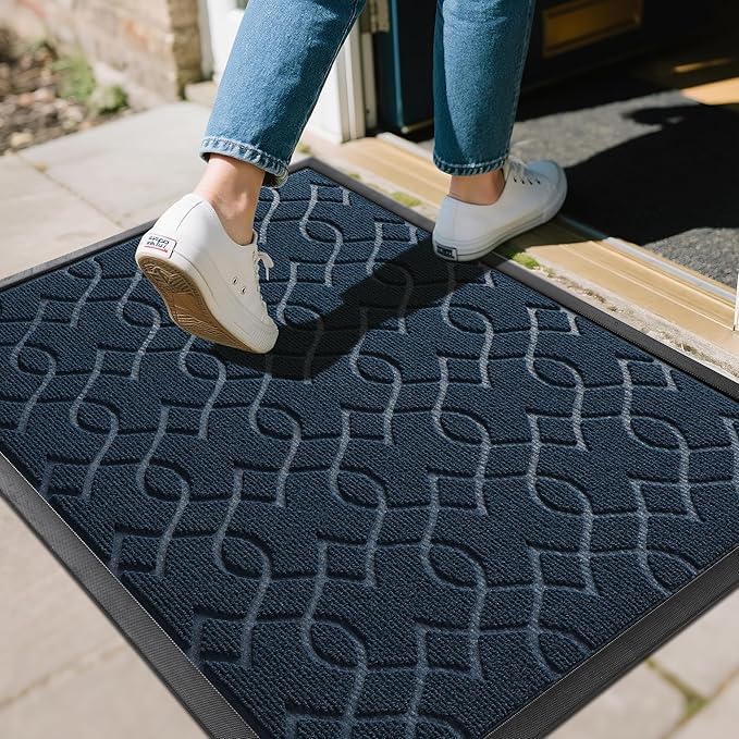 Yimobra Outdoor Mats for Front Door, All-Season Waterproof Door Mat Outside Entrance, All Weather Non-Slip Doormat, Stain and Fade Resistant, Easy Clean Patio Porch Indoor Entryway Mat, 29.5x17, Blue