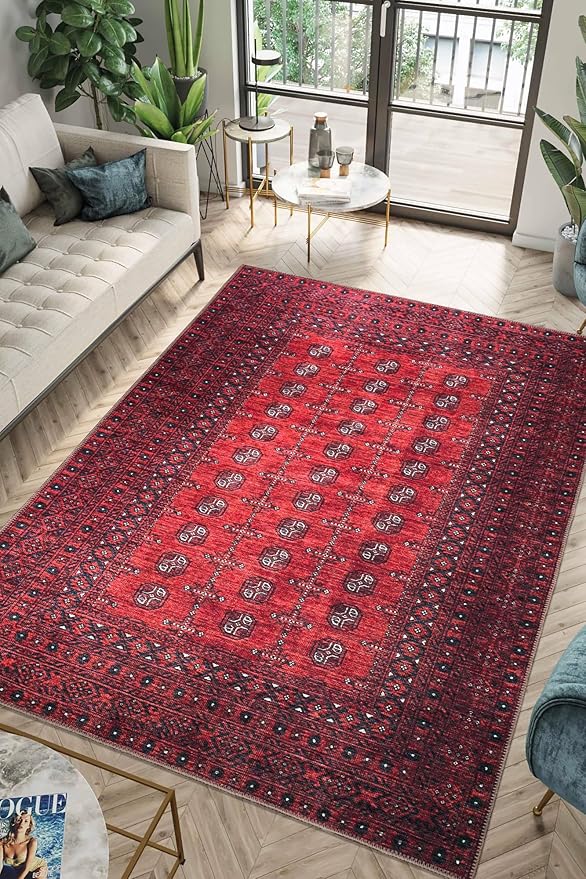 Keen Home Design 5x7 Rug - Machine Washable Area Rug with Non-Slip Backing, Ideal for Living Room, Dining Room, Bedroom - Vintage, Easy Clean, Durable, Low Pile Rug - (5' x 7')