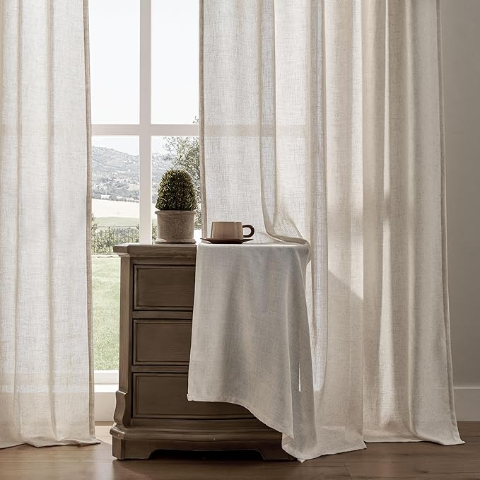 Joydeco Custom Linen Curtains for Living Room, Light Filtreing Curtain 1 Panel Light Filtering Rod Pocket Back Tab (Ecru, Custom Size)