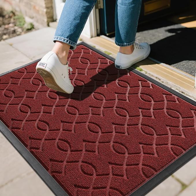 Yimobra Front Door Mat Outdoor Indoor 29.5x17, All-Season, All-Weather, Heavy Duty Welcome Door Mats Outside Entrance, Non Slip Porch Patio Entrance Mat, Red