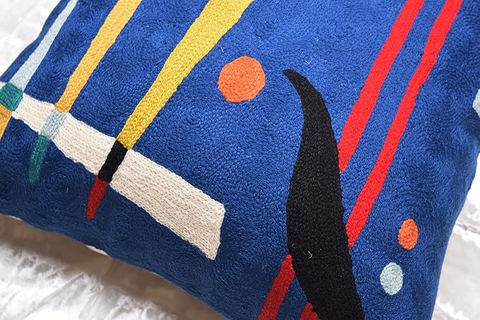 Kandinsky Abstract Pillow Cover - Blue | Modern Throw Pillows | Contemporary Chair Pillow | Modern Farmhouse Pillows | Modern Couch Pillow | Needlepoint Accent Cushion | Size 18x18