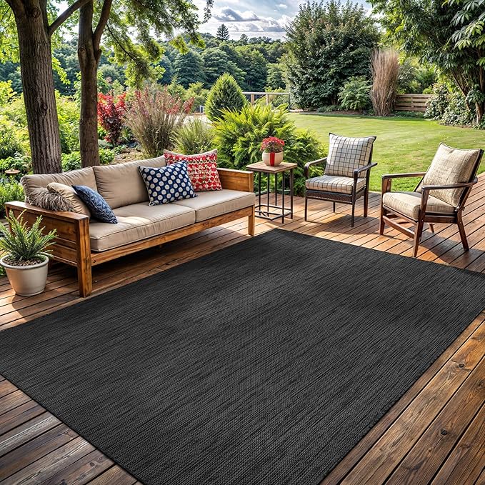 Washable Indoor Outdoor Rug 6x9 Weather Resistant Area Rugs Modern Solid for Porch Deck Balcony Backyard Patio Outside Carpet (6 X 9 Dark Grey)
