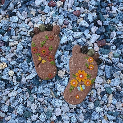 Stepping Stones - Light Brown Resin Footprint Shaped Set of 2 for Patio, Deck, Garden or Sidewalk