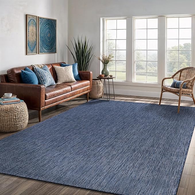 Washable Indoor Outdoor Rug 6x9 Weather Resistant Area Rugs Modern Solid for Porch Deck Balcony Backyard Patio Outside Carpet (6 X 9 Azure Blue)