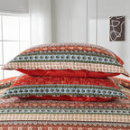 NEWLAKE Cotton Bedspread Quilt Sets - Reversible Patchwork Coverlet Set, Red Striped Jacquard Pattern, California King Size