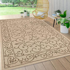 JONATHAN Y Vintage Filigree Indoor Outdoor Area Rug 10X14 Beige/Brown, Charleston Textured Weave for Backyard, Patio, Porch, Easy-Cleaning, High Traffic, Pet-Friendly, Non-Shedding (SMB106A-14)