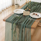 6Pcs Forest Green Gauze Rustic Cheesecloth Table Runner 120 Inch 10 FT for Wedding Baby Shower Bridal Shower Birthday Engagement Garden Outdoor Party Long Sheer Boho Decorations