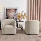 KINWELL 32" Wide Modern Boucle Swivel Barrel Chairs Set of 2, No Assembly Round Upholstered Swivel Accent Armchairs for Living Room, Bedroom (Oatmeal)