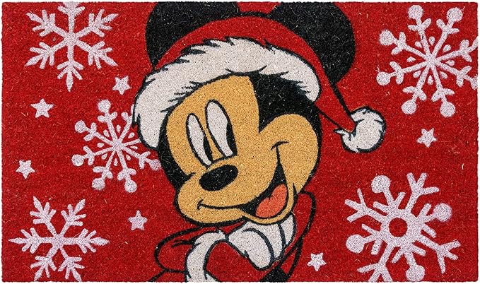 Gertmenian Disney Mouse Doormat Rug Retro Front Door Coir Mat Welcome Home Indoor Outdoor Entryway Carpet, 2-Pack 20x34, Mickey Happy Holidays/Snowflakes