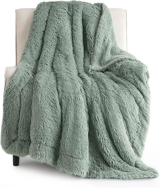Bedsure GentleSoft Fluffy Sage Green Throw Blanket, Sage Green Decor for Room, Soft Cozy Fuzzy Plush Minky Thick Warm Sherpa Fleece Faux Fur Throw Blanket for Couch, Decorative Spring Gifts, 50x60