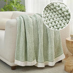 Amélie Home Chenille Waffle Throw Blanket for Couch, Reversible Pineapple Stitch Knit Soft Cozy Knit Blanket Lightweight Warm Decorative Throw for Sofa, Bed, Living Room, 60 * 80", Sage Green&Ivory