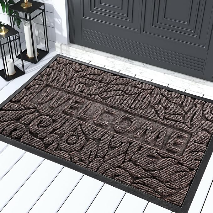 Yimobra Welcome Mat Outdoor, 36x24 Waterproof Door Mat Outside Entrance, All-Weather Non Slip Front Door Mat, Low-Profile Entryway Mat Indoor, Porch and Patio, Brown