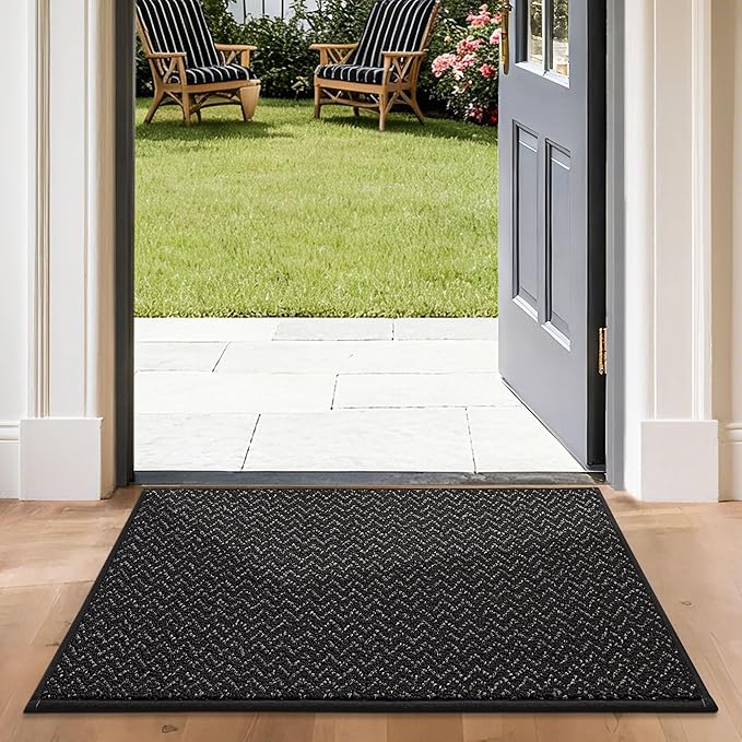 COSY HOMEER-Door-Mat 24"x36" Non Slip Absorbent Entryway Rugs Dirt Trapper Doormats Washable Entrance Mats Low Pile Welcome Floor Mat for Front Back Door and Entry Mats,Black