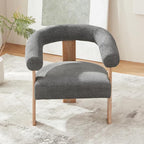 VKNOW Accent Chair Living Room Chair Set of 2, Modern Upholstered Armchair with Solid Wood Legs, Comfy Barrel Arm Chairs for Living Room Bedroom, Dark Grey